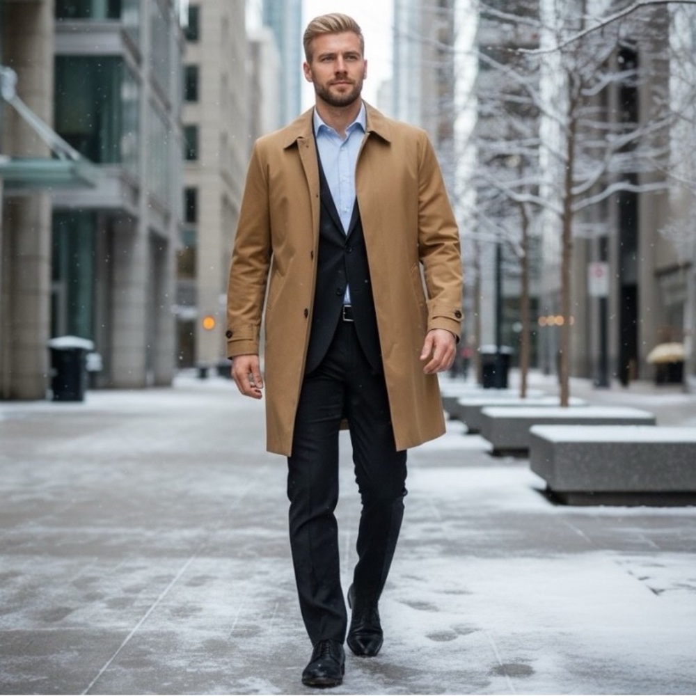 Ted Baker London Endurance Camel Trench Coat Men’s 44R Tailored Overcoat